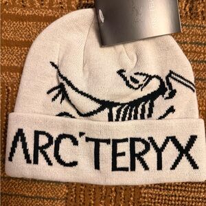 Arc'teryx Cream and Black Logo Beanie hat